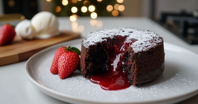 Dark Chocolate and Strawberry Lava Cake