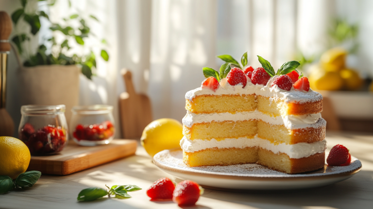 Basil and Lemon Cake with Strawberries