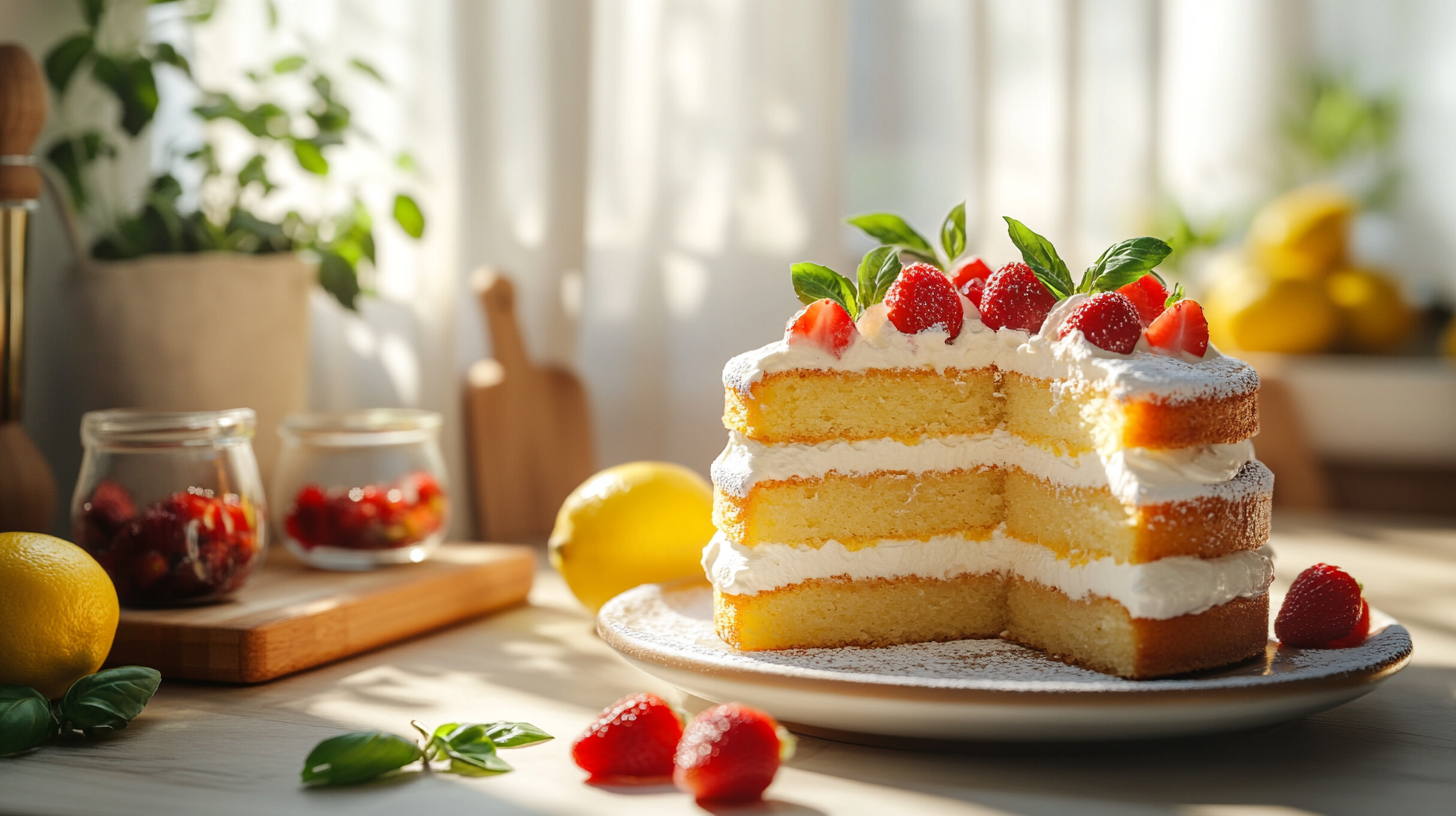 Basil and Lemon Cake with Strawberries